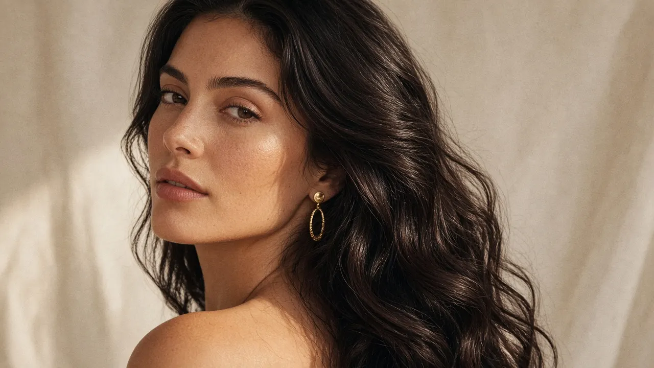 Modelo con largas ondas oscuras y brillantes